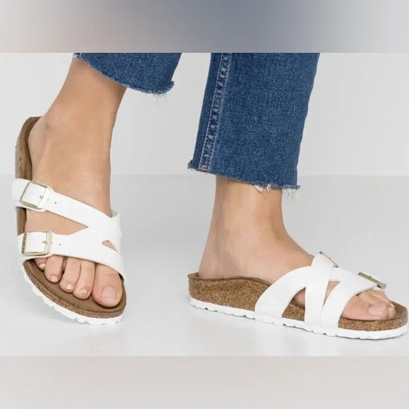 Birkenstock Sandals π€ Yao Slide Birko Floor Sandals White Sz 39 8 New - Picture 8 of 15